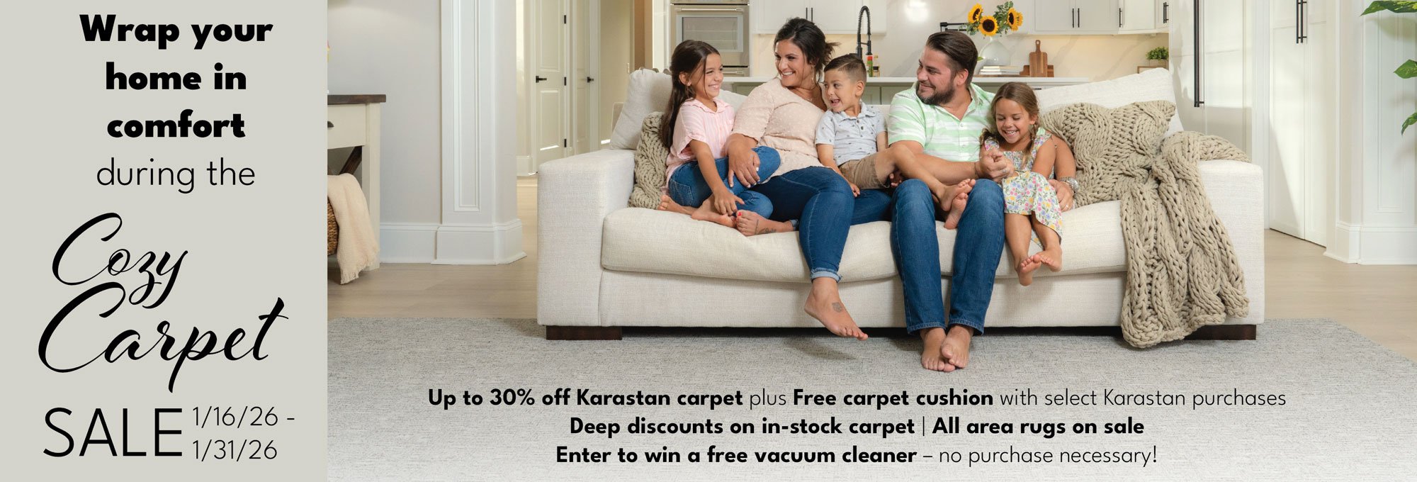 Riemer Floors Cozy Carpet Sale 1/16/26-1/31/26