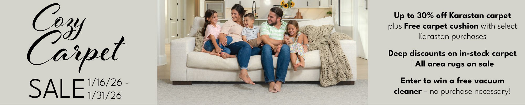 Riemer Floors Cozy Carpet Sale - Save Up to 30% Off Karastan Carpet plus Free cushion with select purchases